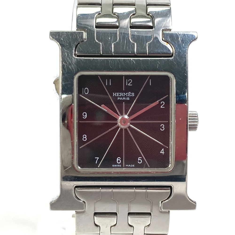 HERMES Watches Quartz HH1.210 Stainless Steel Silver H watch black dial Women Used Authentic