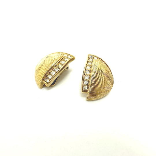 Dior Earring Gold Plated gold Rhinestone Women Used Authentic