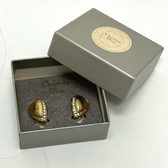 Dior Earring Gold Plated gold Rhinestone Women Used Authentic