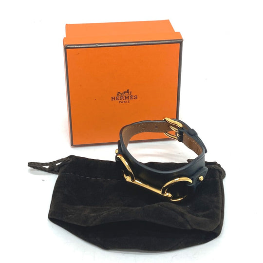 HERMES bracelet Vaux Swift black Horsebit Women T2 Used Authentic