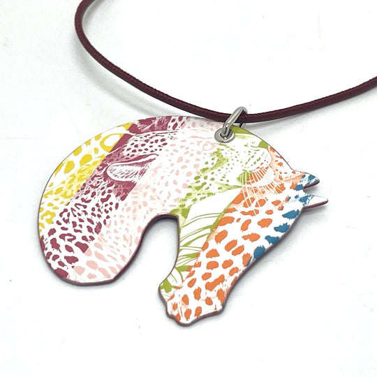 HERMES Necklace enamel multicolor Tattersall Tatouage GM Women Used Authentic