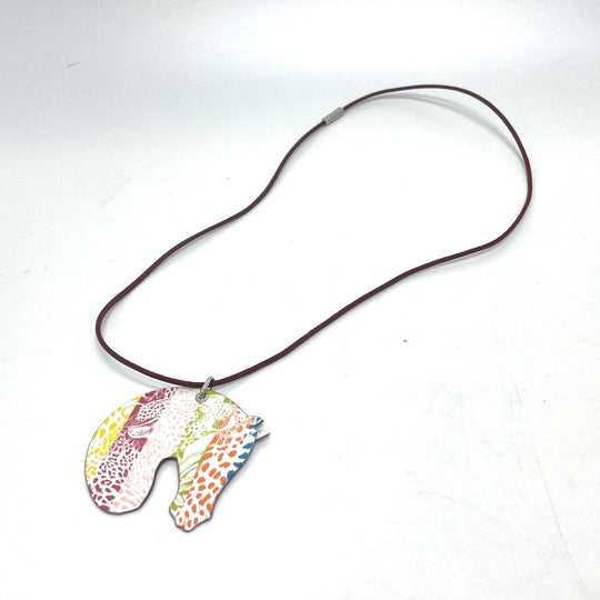 HERMES Necklace enamel multicolor Tattersall Tatouage GM Women Used Authentic