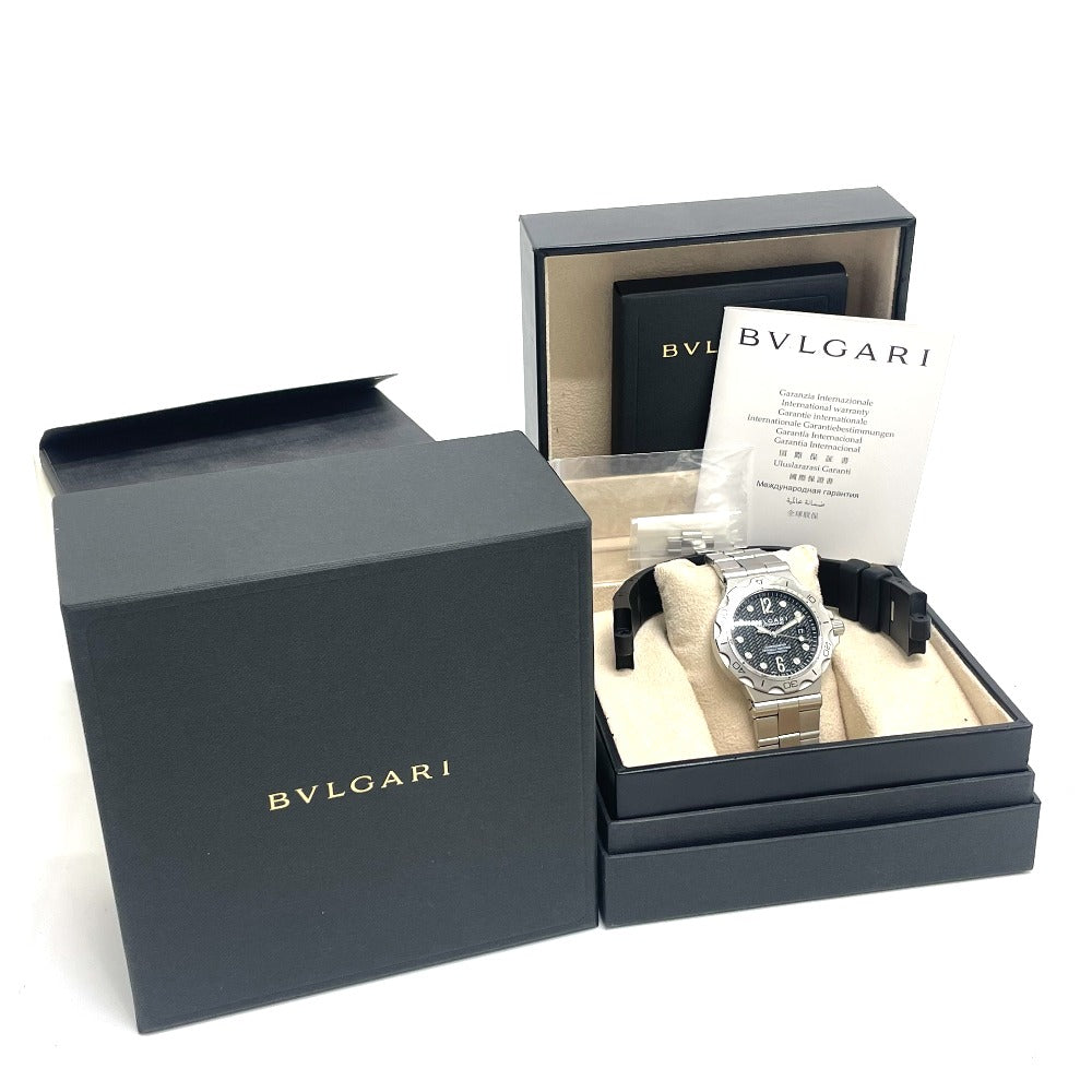 BVLGARI Watches Mechanical Automatic DP42SSD Stainless Steel Silver Chronometer diagono scuba aqua black dial mens Used Authentic