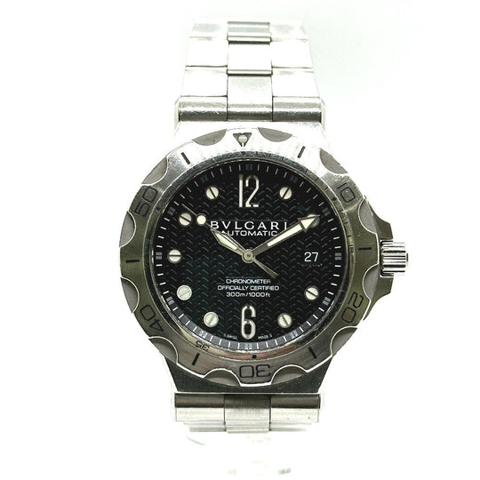 BVLGARI Watches Mechanical Automatic DP42SSD Stainless Steel Silver Chronometer diagono scuba aqua black dial mens Used Authentic