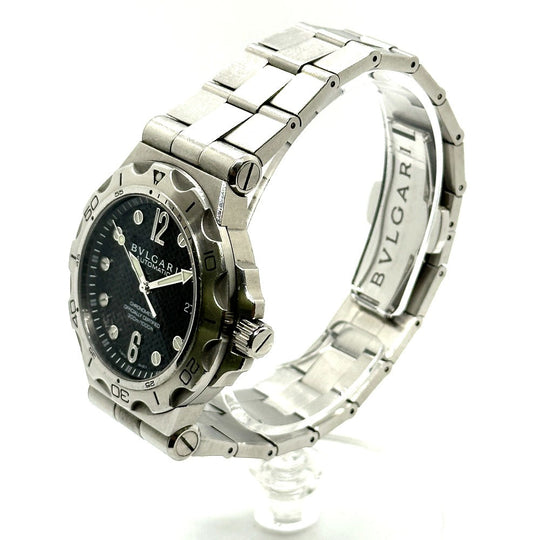 BVLGARI Watches Mechanical Automatic DP42SSD Stainless Steel Silver Chronometer diagono scuba aqua black dial mens Used Authentic