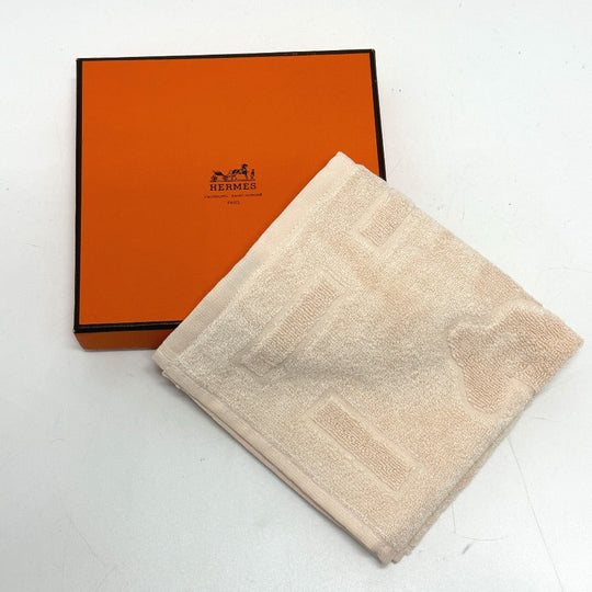 HERMES towel cotton beige Horse logo Women Used Authentic
