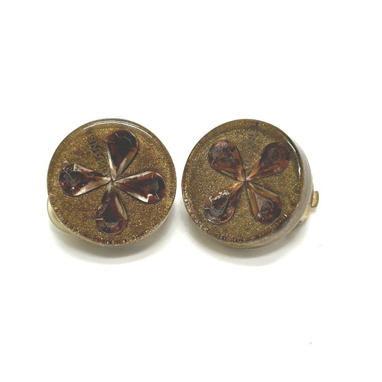 CHANEL Earring plastic gold Clover Women Used Authentic