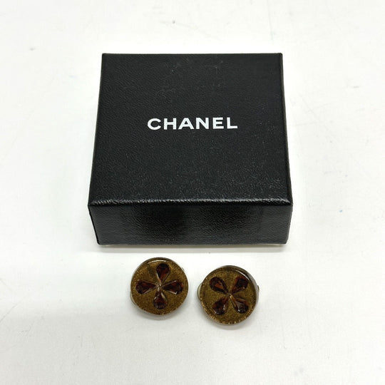 CHANEL Earring plastic gold Clover Women Used Authentic