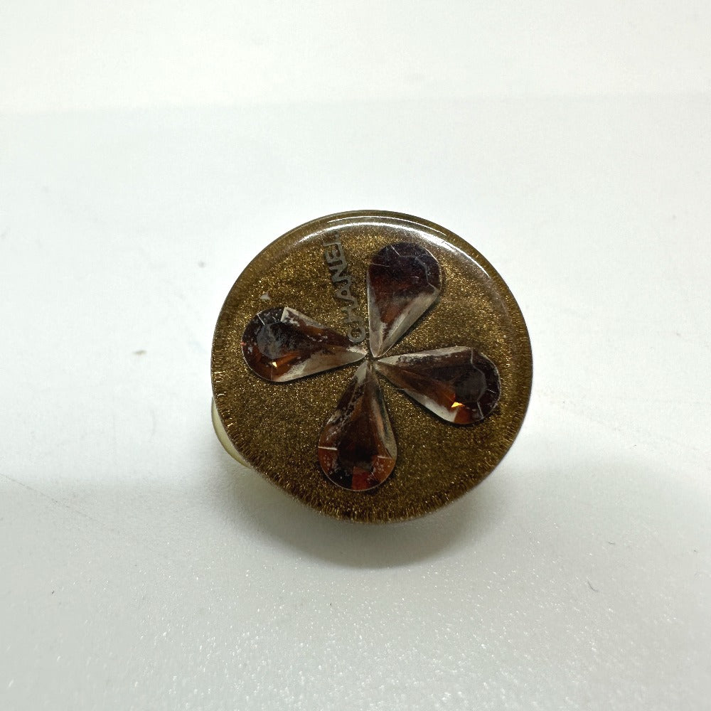 CHANEL Earring plastic gold Clover Women Used Authentic