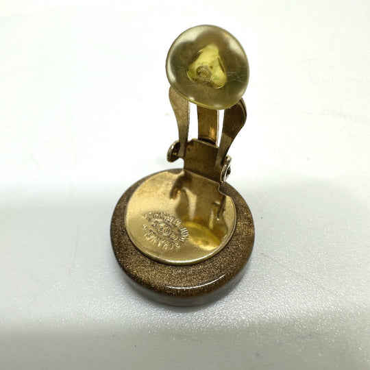 CHANEL Earring plastic gold Clover Women Used Authentic