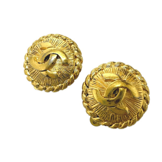 CHANEL Earring Gold Plated gold 95P logo CC COCO Mark Round Women Used Authentic