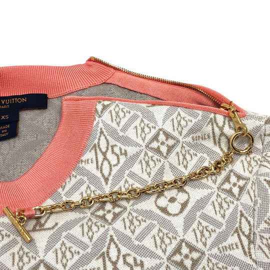 LOUIS VUITTON knit Silk, Cotton Gray / pink Monogram SUNCE1854 contrast trim Women XS Used Authentic