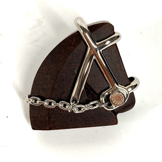 HERMES Brooch H077351FP01 Wood Brown horse cheval Badge Cheval Vulcanium