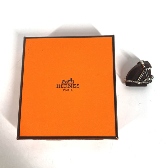 HERMES Brooch H077351FP01 Wood Brown horse cheval Badge Cheval Vulcanium