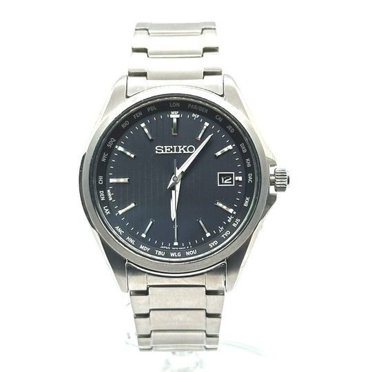 SEIKO Watches Solar Powered Radio Watch 7B75-0AA0 titanium Silver Seiko Selection Date black dial mens Used Authentic