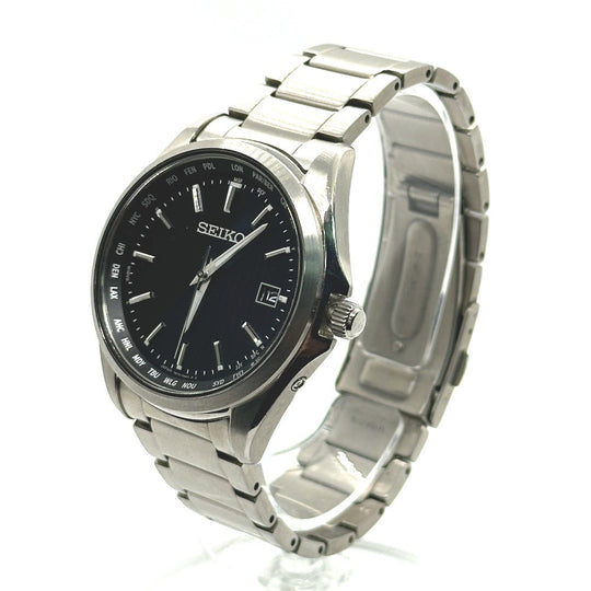 SEIKO Watches Solar Powered Radio Watch 7B75-0AA0 titanium Silver Seiko Selection Date black dial mens Used Authentic