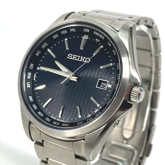 SEIKO Watches Solar Powered Radio Watch 7B75-0AA0 titanium Silver Seiko Selection Date black dial mens Used Authentic