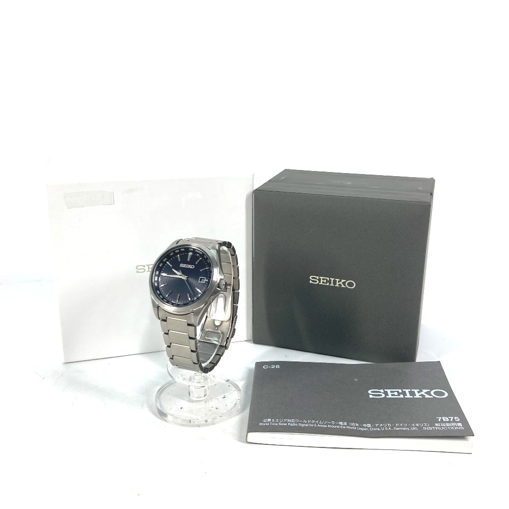 SEIKO Watches Solar Powered Radio Watch 7B75-0AA0 titanium Silver Seiko Selection Date black dial mens Used Authentic