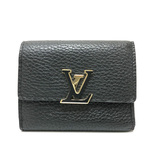 LOUIS VUITTON Trifold wallet M68587 Taurillon Clemence Leather black Portefeuille Capucines XS Women Used Authentic