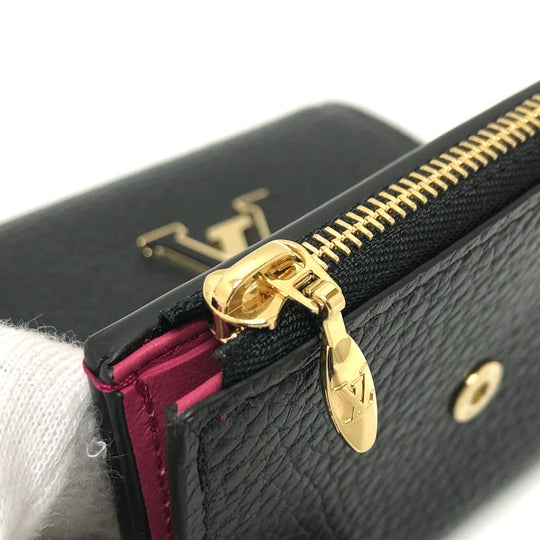 LOUIS VUITTON Trifold wallet M68587 Taurillon Clemence Leather black Portefeuille Capucines XS Women Used Authentic