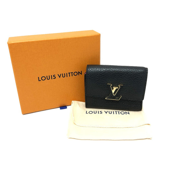 LOUIS VUITTON Trifold wallet M68587 Taurillon Clemence Leather black Portefeuille Capucines XS Women Used Authentic