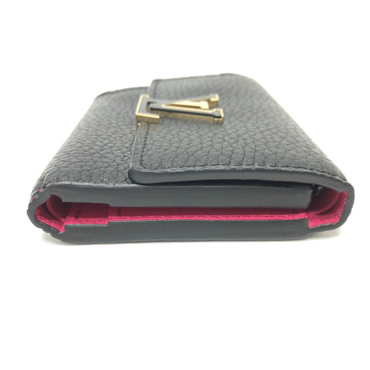 LOUIS VUITTON Trifold wallet M68587 Taurillon Clemence Leather black Portefeuille Capucines XS Women Used Authentic