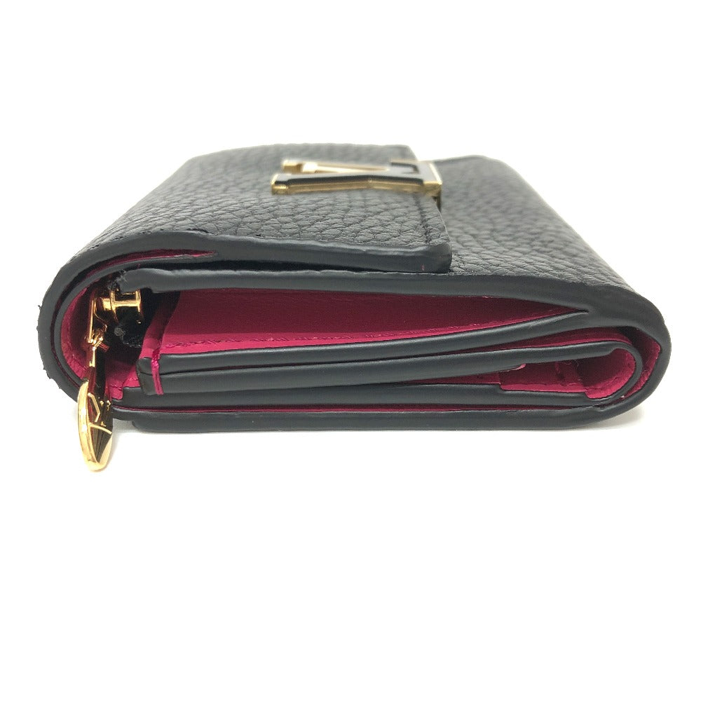 LOUIS VUITTON Trifold wallet M68587 Taurillon Clemence Leather black Portefeuille Capucines XS Women Used Authentic