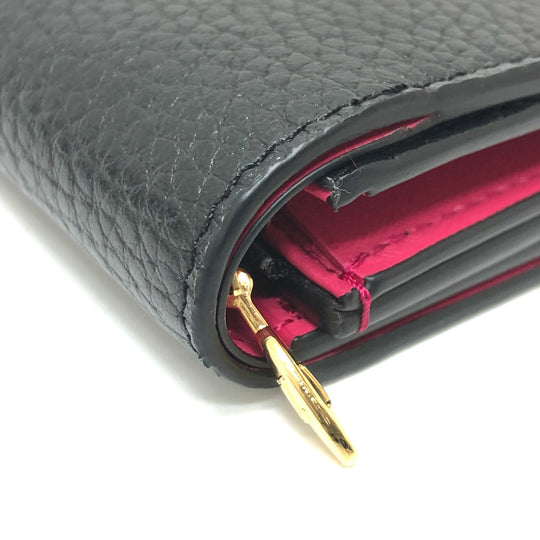 LOUIS VUITTON Trifold wallet M68587 Taurillon Clemence Leather black Portefeuille Capucines XS Women Used Authentic
