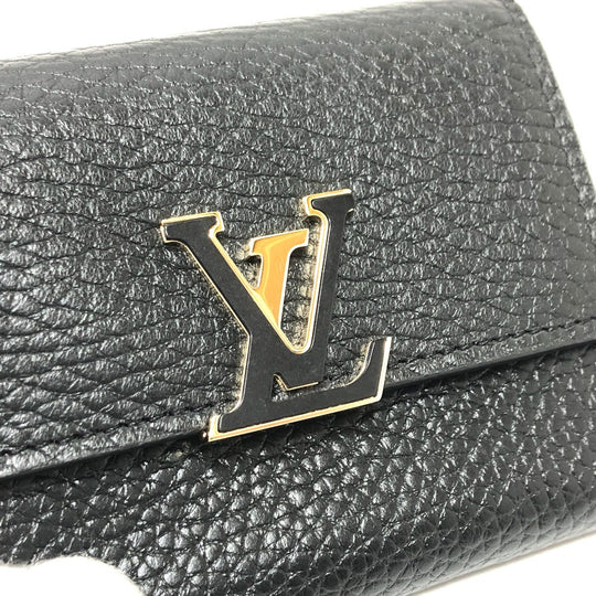 LOUIS VUITTON Trifold wallet M68587 Taurillon Clemence Leather black Portefeuille Capucines XS Women Used Authentic