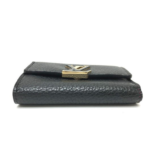 LOUIS VUITTON Trifold wallet M68587 Taurillon Clemence Leather black Portefeuille Capucines XS Women Used Authentic
