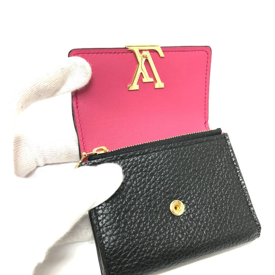 LOUIS VUITTON Trifold wallet M68587 Taurillon Clemence Leather black Portefeuille Capucines XS Women Used Authentic