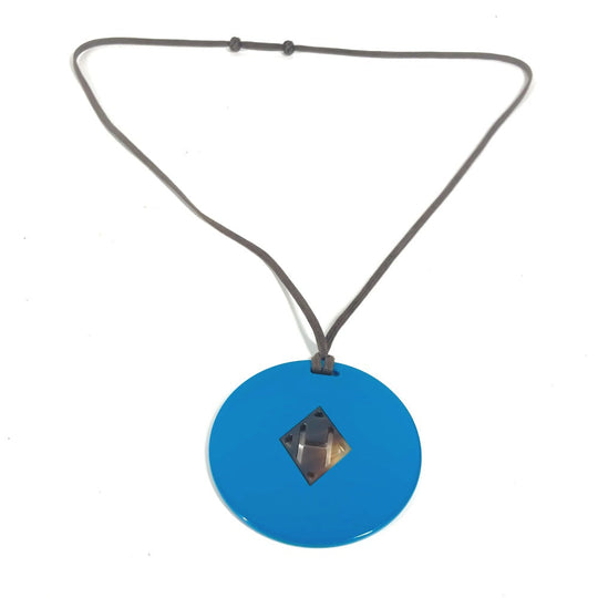 HERMES Necklace lacquer blue Accessories Buffalo horn Women Used Authentic