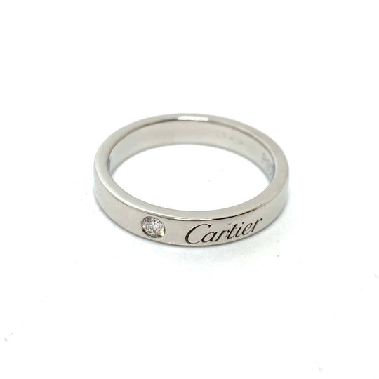 CARTIER Ring Pt950 Silver Engraved 1P Diamond Women 47 Used Authentic