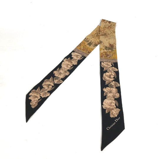 Dior scarf silk Brown logo floral flower Mitsua Women Used Authentic