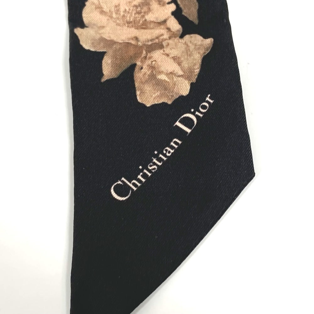 Dior scarf silk Brown logo floral flower Mitsua Women Used Authentic