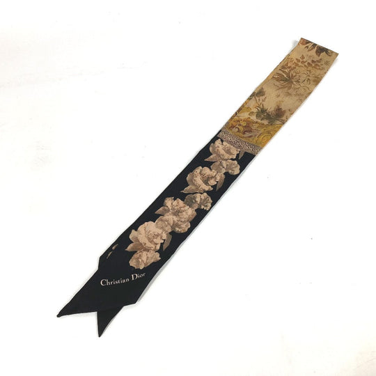 Dior scarf silk Brown logo floral flower Mitsua Women Used Authentic