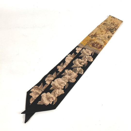 Dior scarf silk Brown logo floral flower Mitsua Women Used Authentic