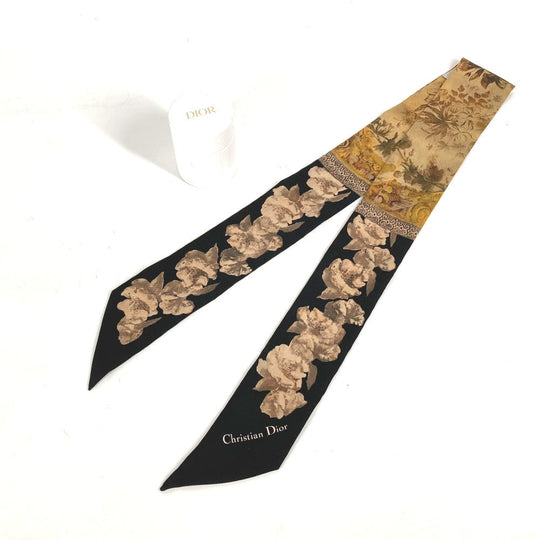 Dior scarf silk Brown logo floral flower Mitsua Women Used Authentic