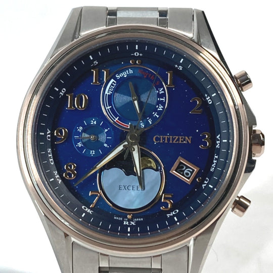 CITIZEN Watches Eco Drive radio clock BY1026-65L(H874-004JJ02) , Super Titanium blue YOZORA COLLECTION Radio-controlled clock 30th anniversary limited edition 2nd edition Tsukigasa Exceed EXCEED blue dial mens Used Authentic