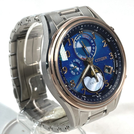 CITIZEN Watches Eco Drive radio clock BY1026-65L(H874-004JJ02) , Super Titanium blue YOZORA COLLECTION Radio-controlled clock 30th anniversary limited edition 2nd edition Tsukigasa Exceed EXCEED blue dial mens Used Authentic
