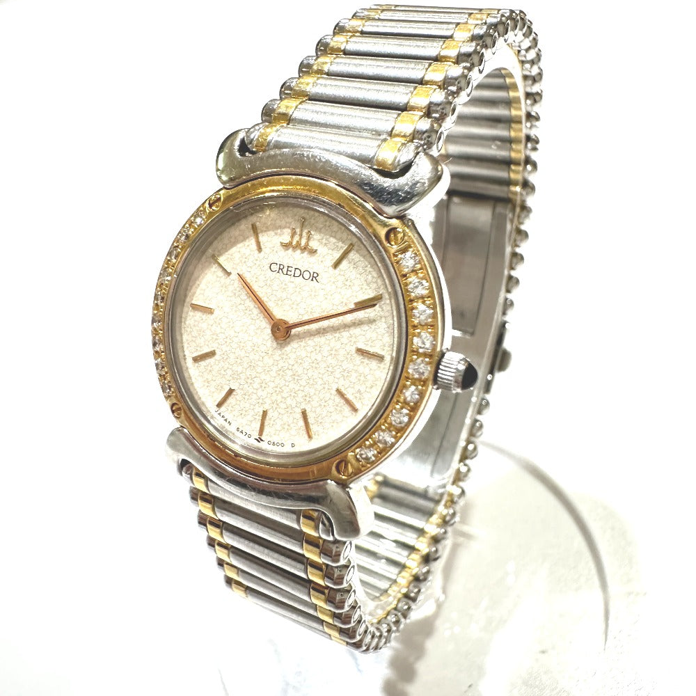 SEIKO Watches Quartz 5A70-0210 Stainless Steel , K18YG Silver Diamond Bezel CREDOR CREDOR Ivory dial Women Used Authentic