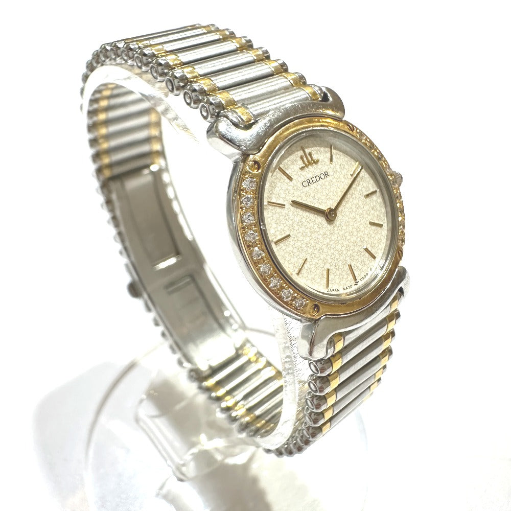 SEIKO Watches Quartz 5A70-0210 Stainless Steel , K18YG Silver Diamond Bezel CREDOR CREDOR Ivory dial Women Used Authentic