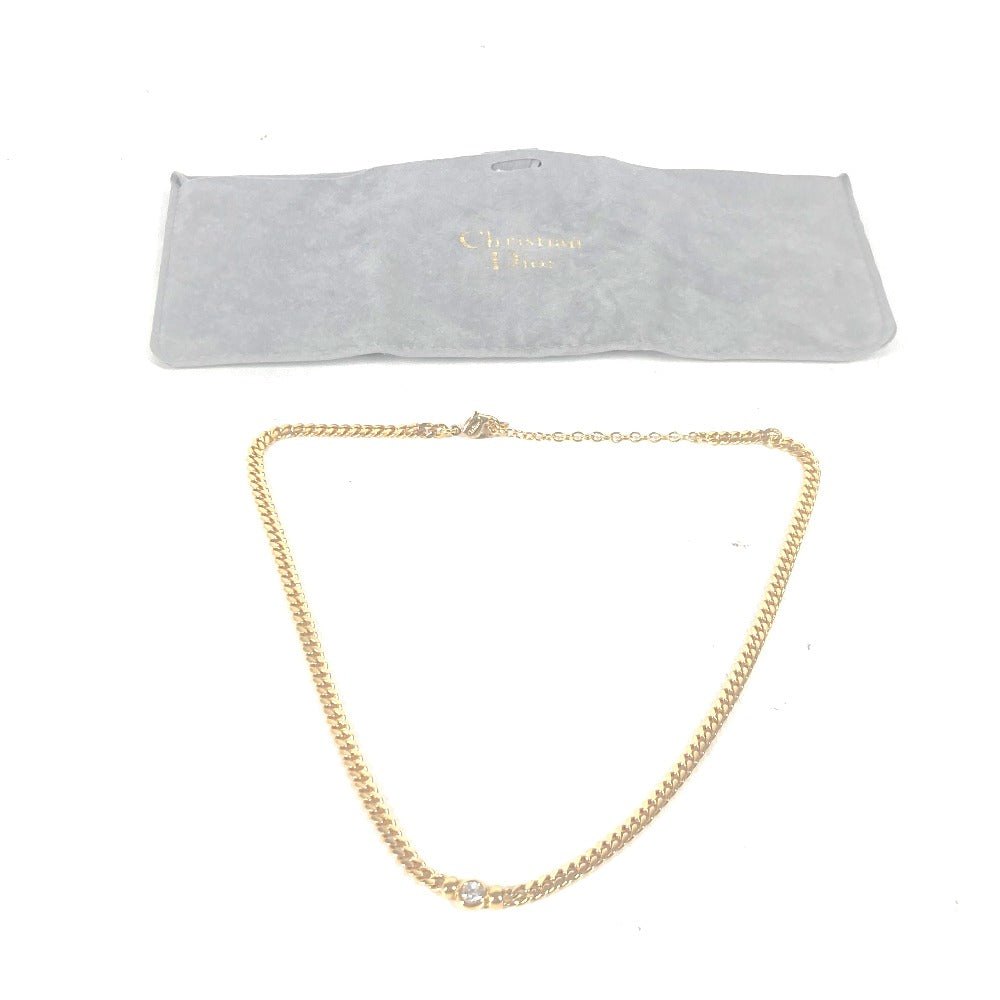 Dior Necklace metal gold Necklace CD logo rhinestone Women Used Authentic