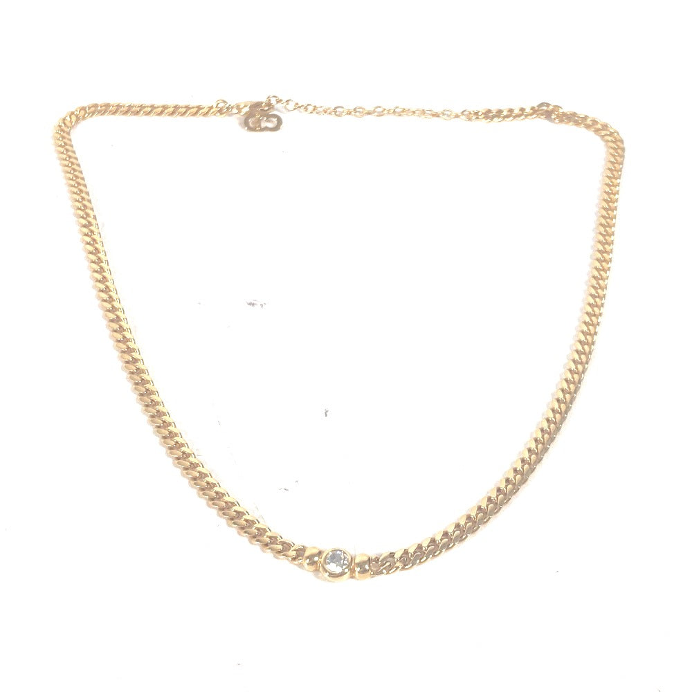 Dior Necklace metal gold Necklace CD logo rhinestone Women Used Authentic