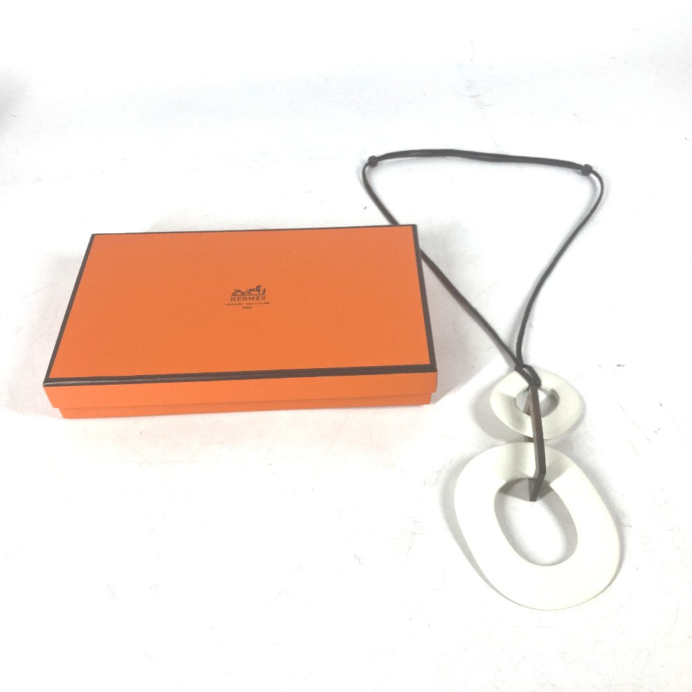HERMES Necklace Buffalo horn white Ism Women Used Authentic