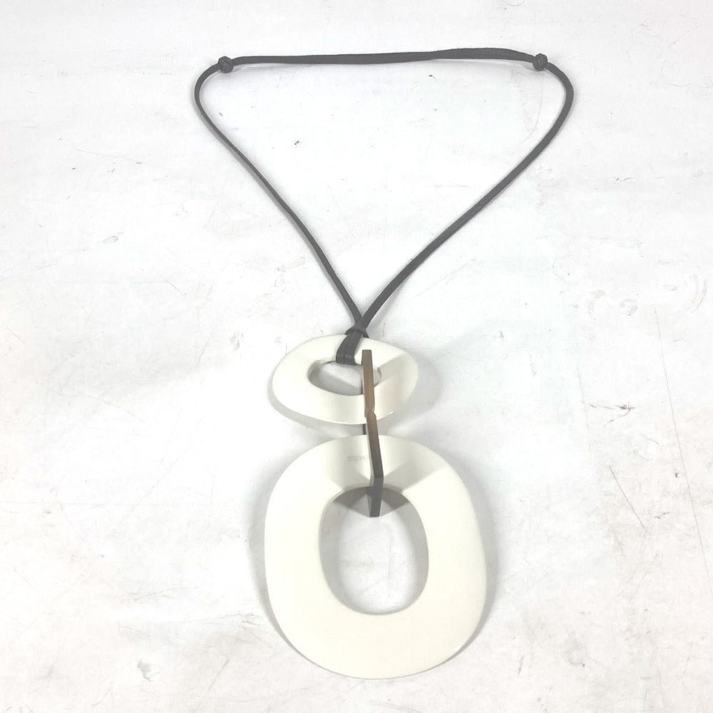 HERMES Necklace Buffalo horn white Ism Women Used Authentic
