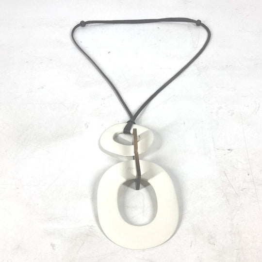 HERMES Necklace Buffalo horn white Ism Women Used Authentic