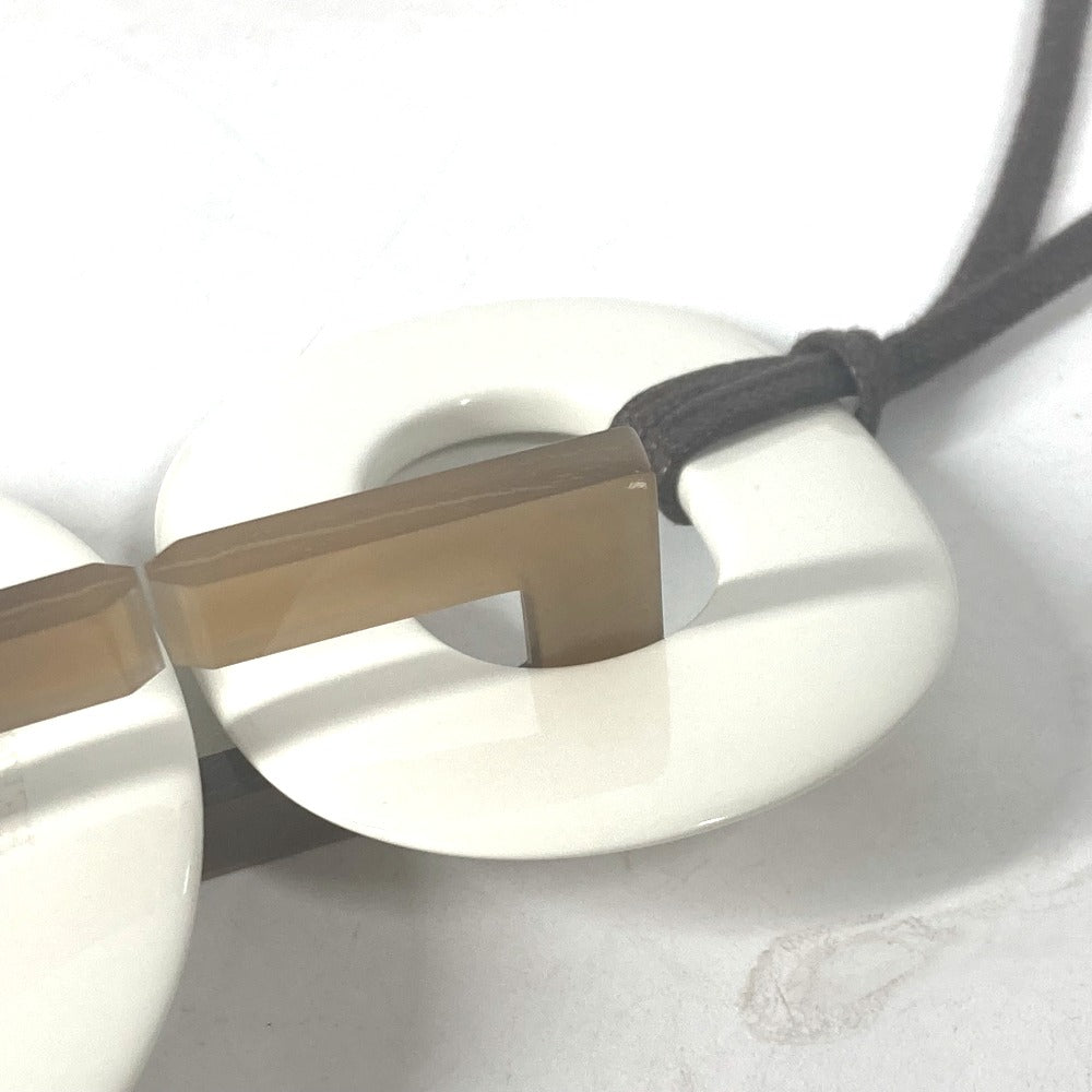 HERMES Necklace Buffalo horn white Ism Women Used Authentic