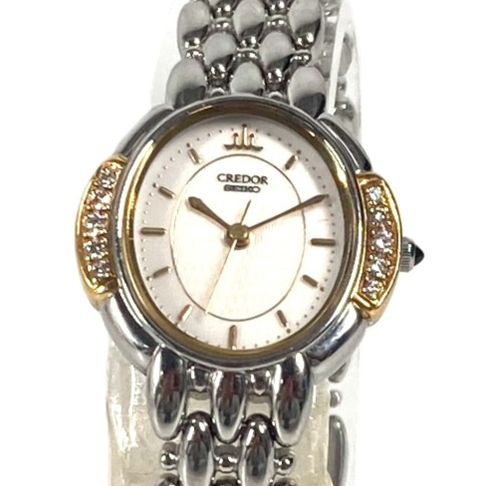 SEIKO Watches Quartz 2J81-5000 Stainless Steel Silver CREDOR side diamond white dial Women Used Authentic