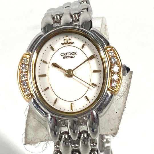 SEIKO Watches Quartz 2J81-5000 Stainless Steel Silver CREDOR side diamond white dial Women Used Authentic